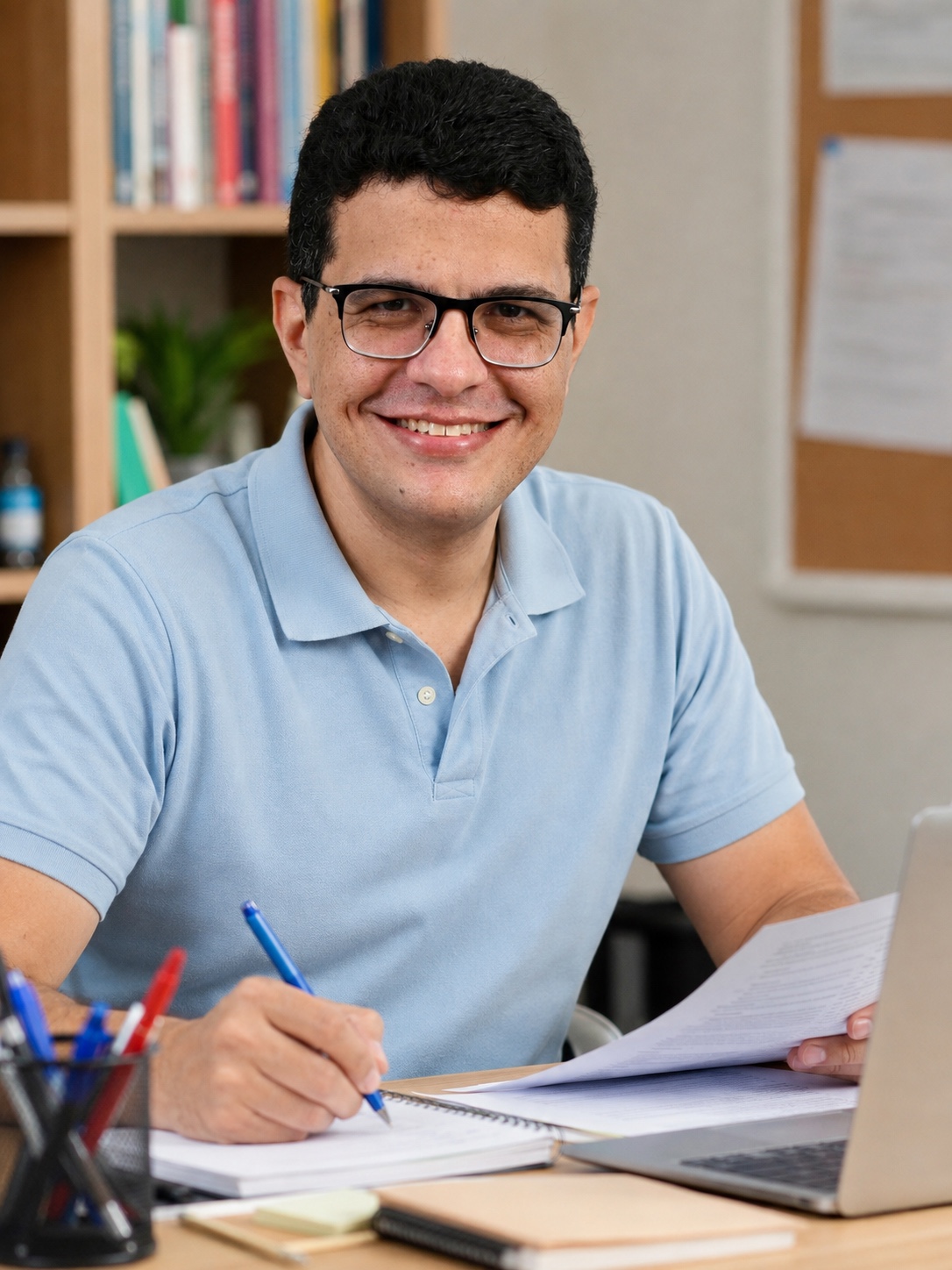Professor Diogo Reis preparando materiais pedagógicos