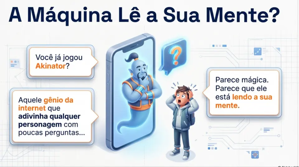 Slide A Máquina Lê a Sua Mente, com referência ao jogo Akinator