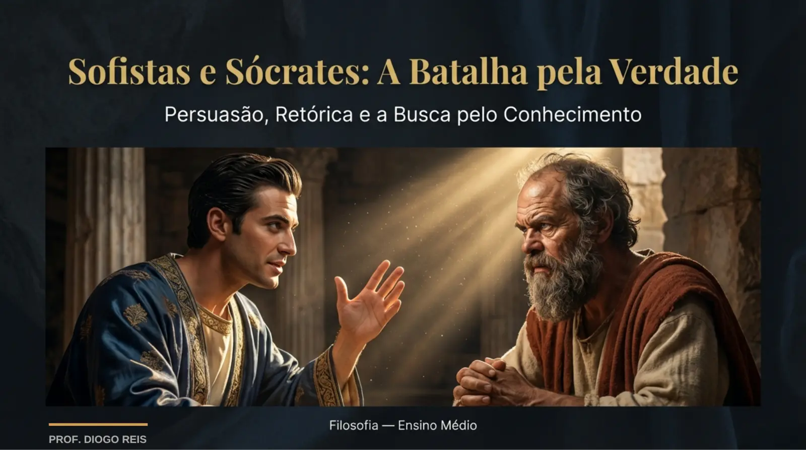 Capa da apresentação Sofistas e Sócrates: a batalha pela verdade